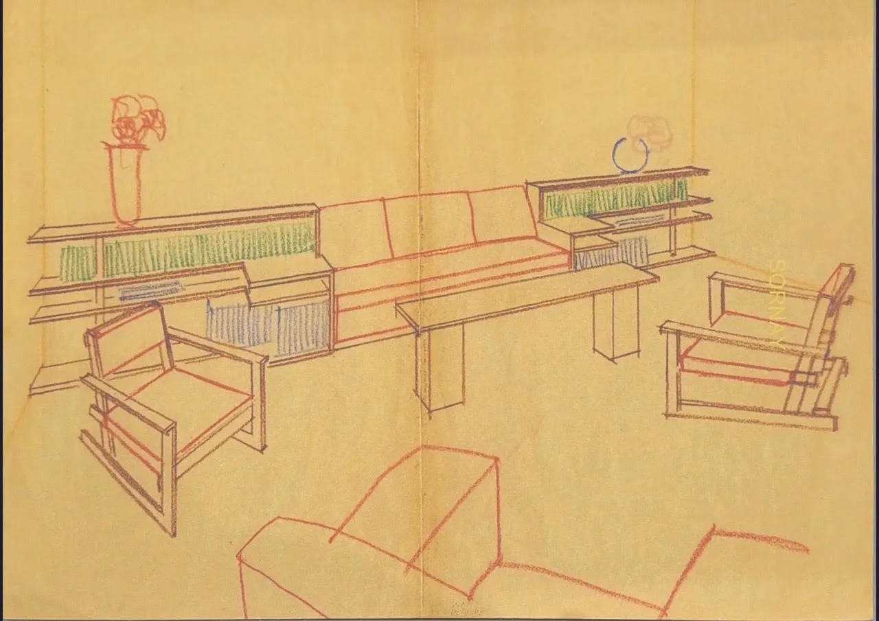 Detail view 2 – A coffee table in Oregon pine with brass nails