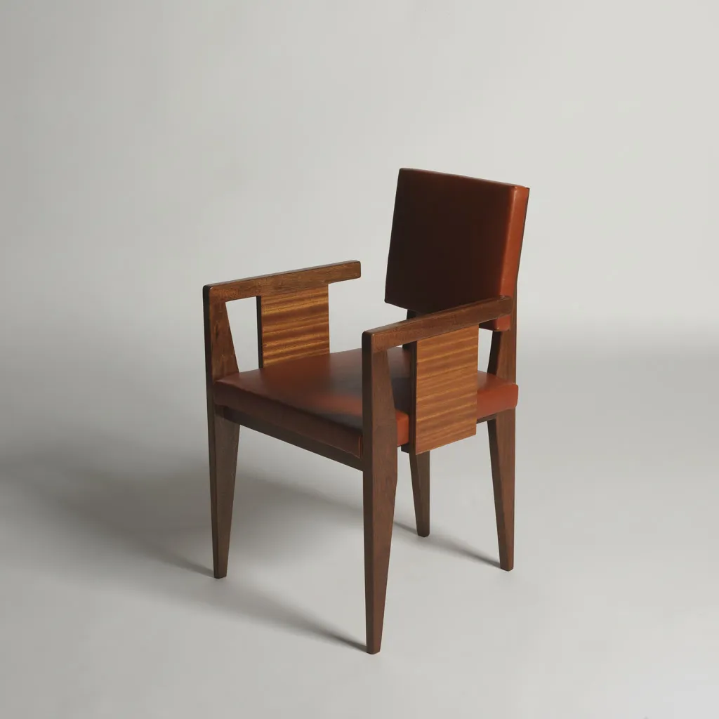 Fauteuil « Bridge » en acajou et cuir
