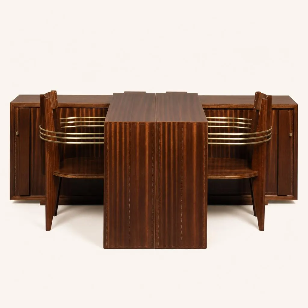Bibliothèque-bureau sa paire de fauteuils
