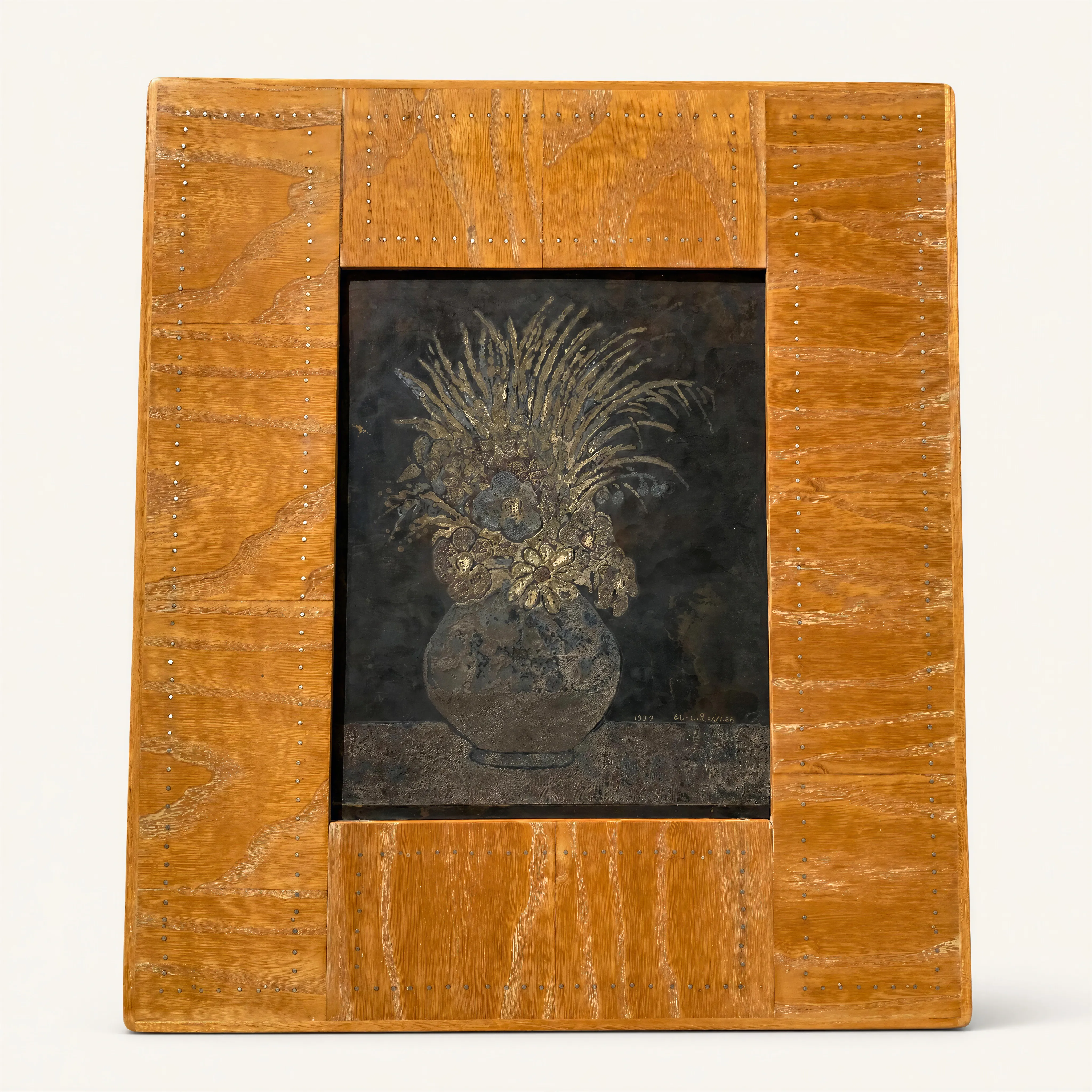 Dinanderie panel with frame