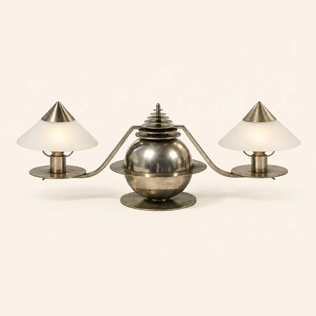 Modernist two-light table lamp