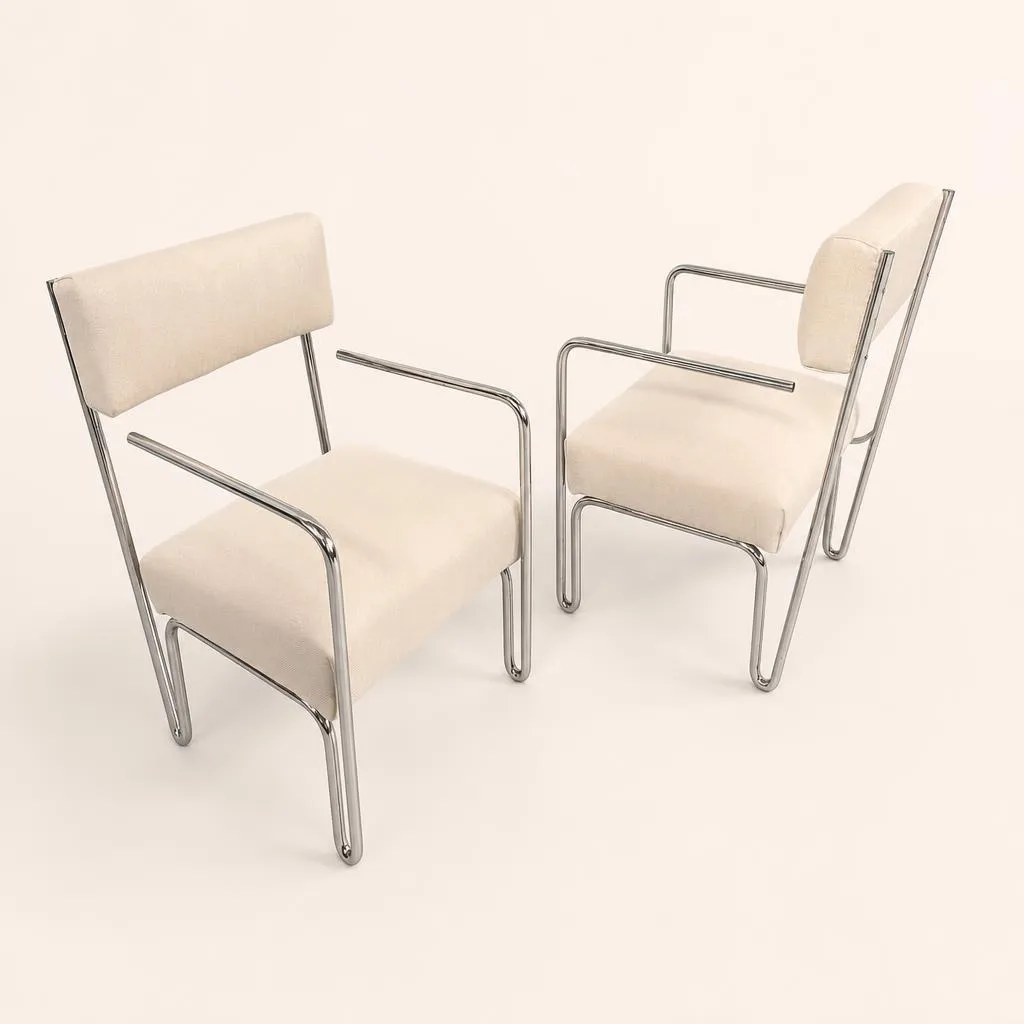 Suite de quatre fauteuils en tube d'acier